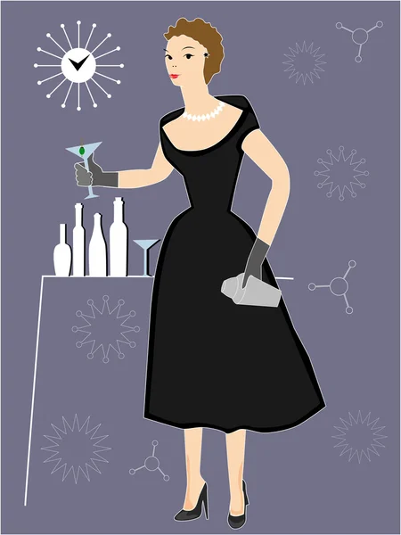 Woman drinking cocktail at Party — Stock Vector