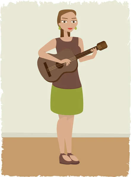 Chica tocando guitarra aislada en blanco — Vector de stock