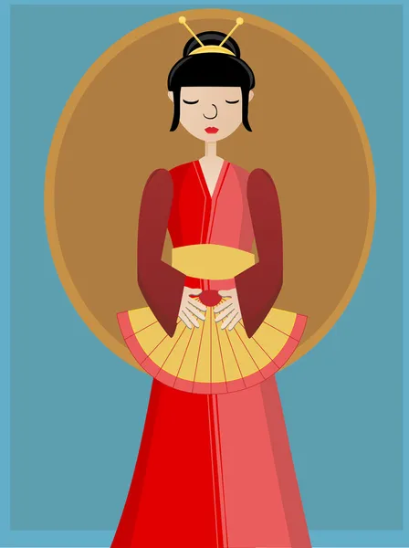 Geisha sosteniendo ventilador contra fondo — Archivo Imágenes Vectoriales