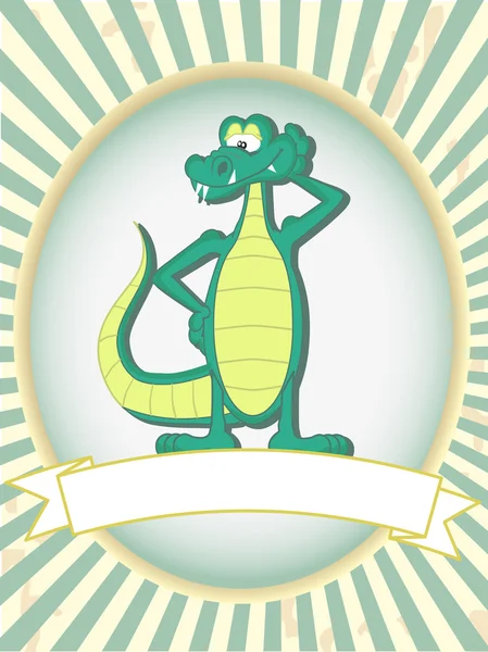 Зелений мультфільм позує алігатор порожній профі — стоковий вектор