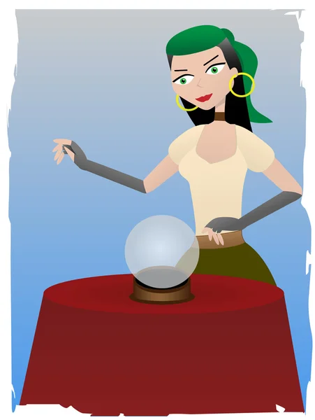 Fortune teller gypsy standing over cryst — Stock Vector