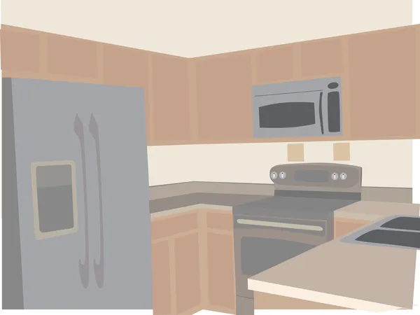 Nötr tonlarda stilize edilmiş modern bir mutfak — Stok Vektör