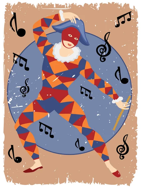 Musical masked man with flute — Stock Vector