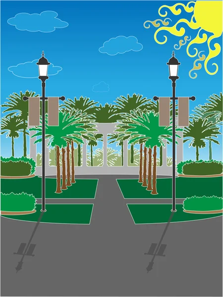 Palm Tree Park surrounded — Stock Vector