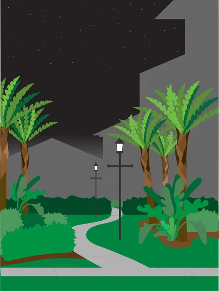 Stock vector Walking pathway at night