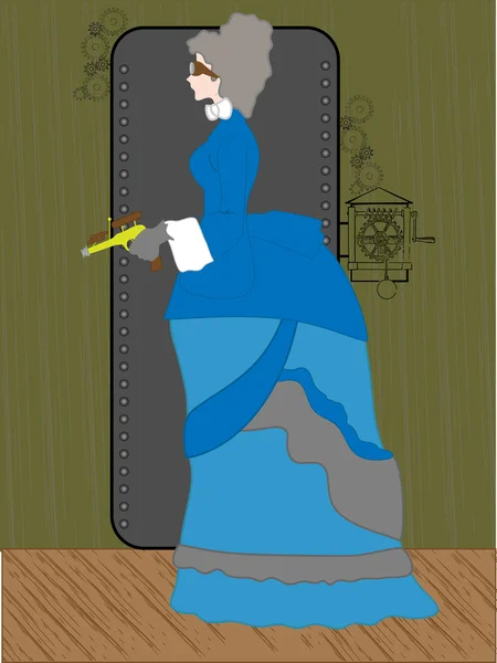 Женщина, держащая рейгун в руинах — стоковый вектор