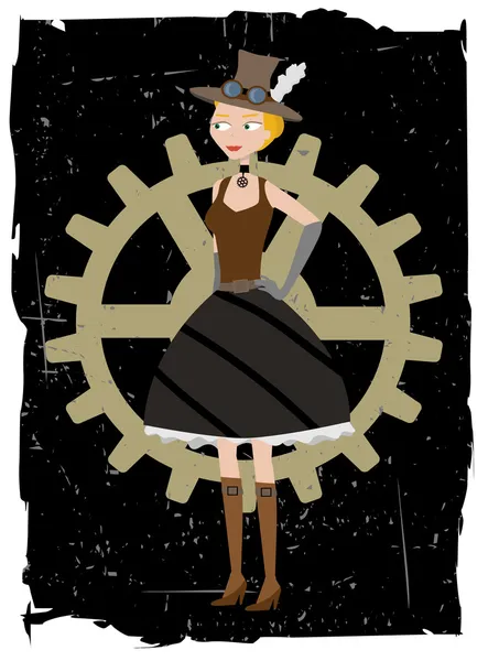 Стімпанк жінка на шестерні гранжевий вектор ба — стоковий вектор