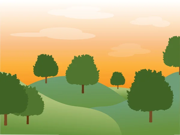 Sunset behind trees — Stock Vector