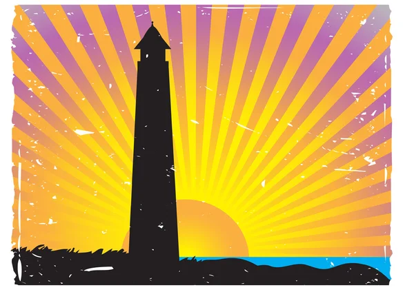 Silhouetted Lighthouse Sunset vector bac — Stock Vector