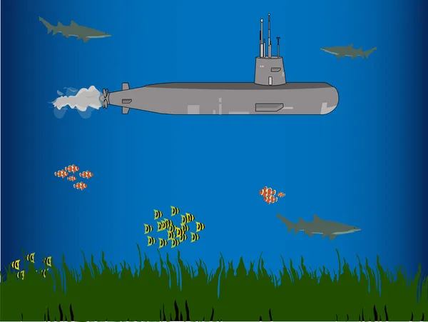 Submarine under water — Stock Vector