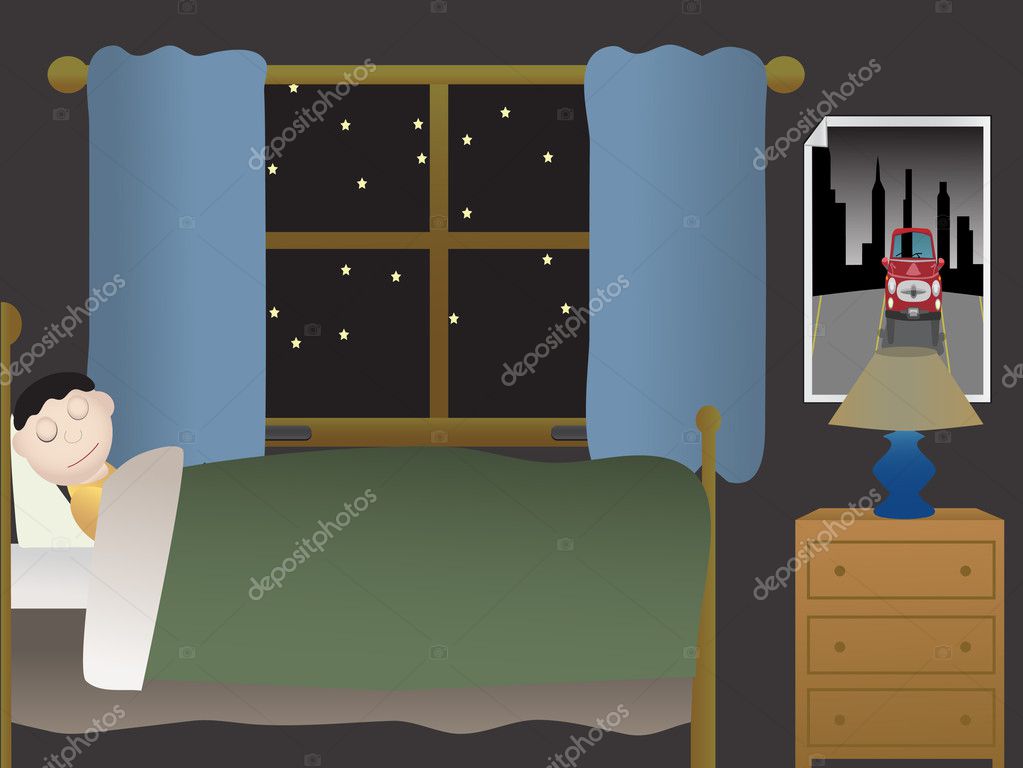 Yakındaki la gece yatak odasında uyuyan çocuk Vektörel çizim