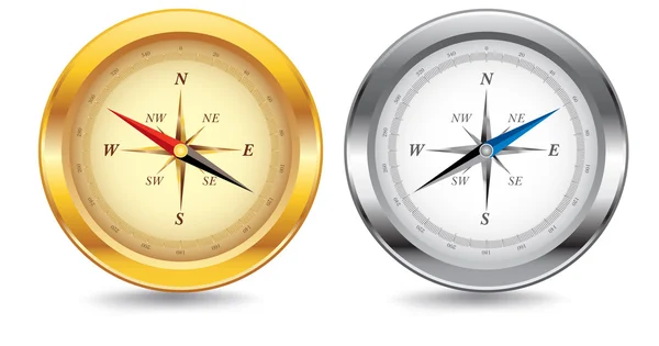 Zlaté a stříbrné kompasy — Stockový vektor