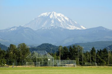 Mount Rainier Towers over Soccer Field clipart