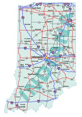 Indiana State Interstate Map clipart