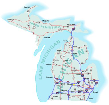 Michigan State Interstate Map clipart
