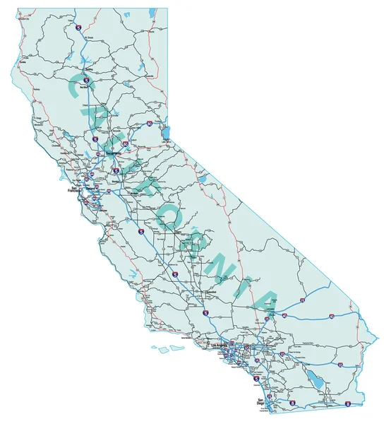 Kalifornské dálnici mapa — Stockový vektor