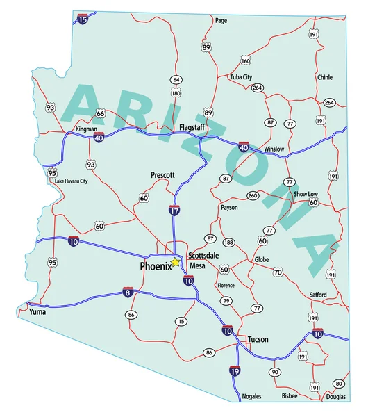 Arizona staat interstate kaart — Stockvector