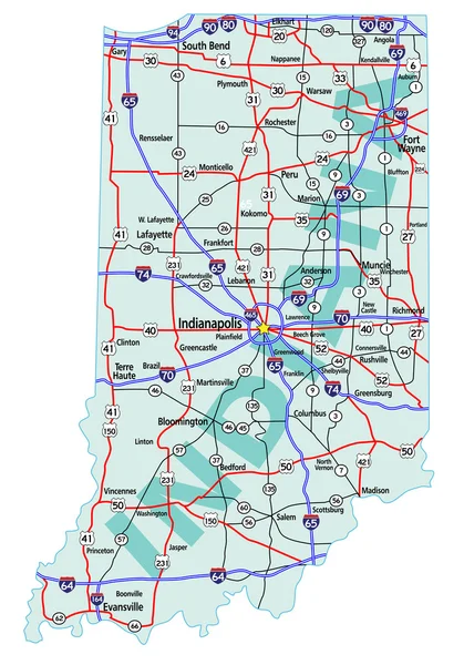 Indiana State Interstate Mappa — Vettoriale Stock