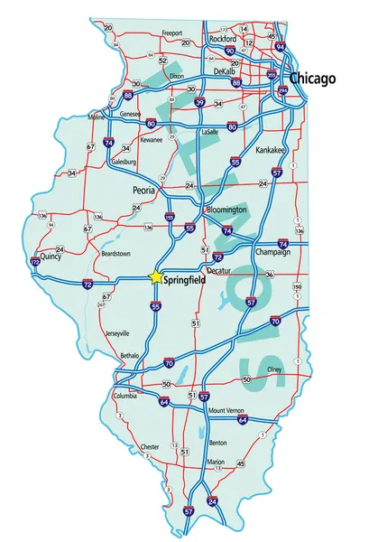 Дорожная карта штата Иллинойс — стоковый вектор