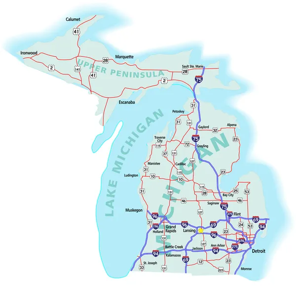 Mappa interstatale di Michigan state — Vettoriale Stock