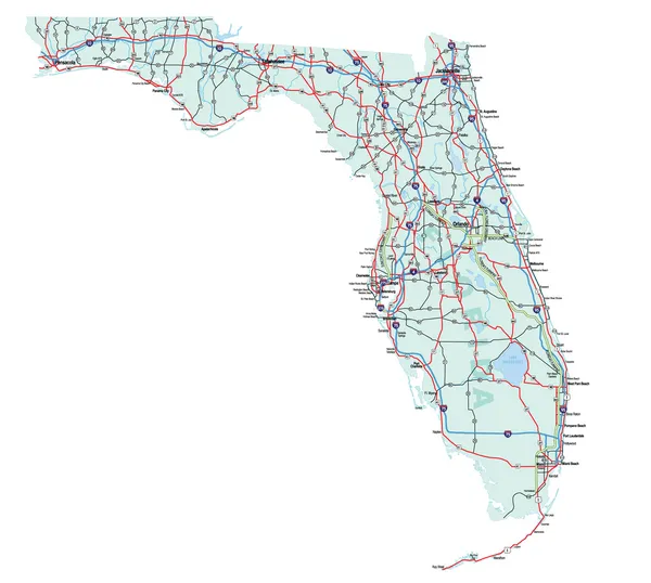 Florida Eyalet Interstate harita — Stok Vektör
