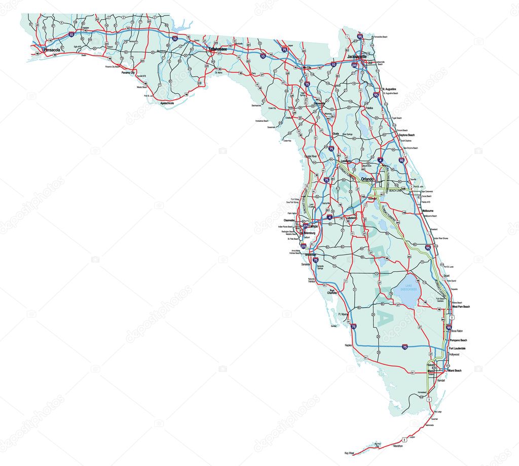 Florida State Highway Map Gráfico Vectorial Florida Road Map ▷ Imagen Vectorial Florida Road Map |  Depositphotos