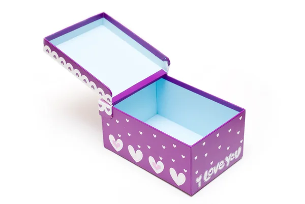 Caja de regalo púrpura hecha a mano abierta — Foto de Stock