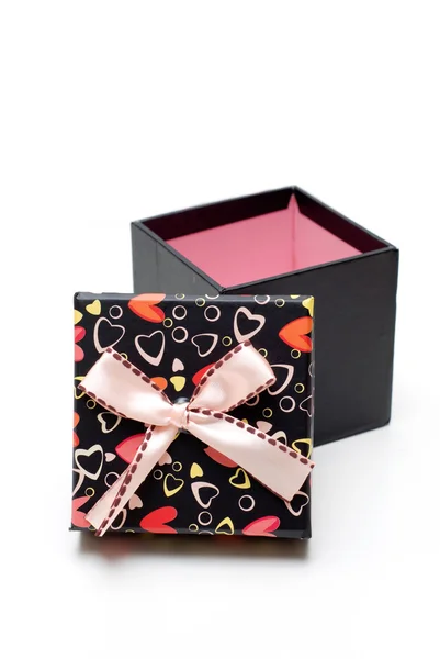 Opened hand-made black gift box — Stock Photo, Image