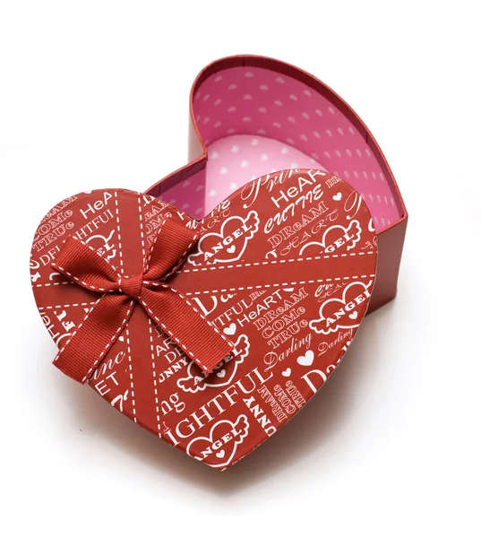 Opened hand-made red heart gift box — Stock Photo, Image