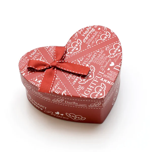 Beautiful hand-made red heart gift box — Stock Photo, Image