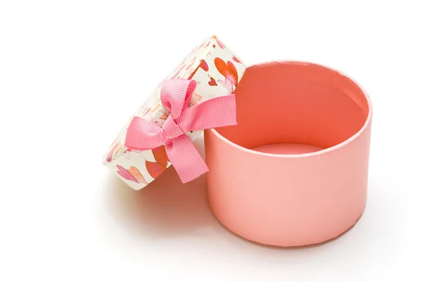 Handgemaakte roze geschenkdoos geopend — Stockfoto