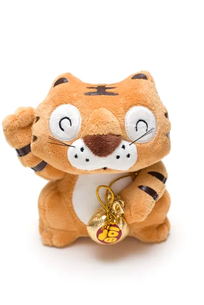 Hand-made toy tiger isolated on white — Stock Photo, Image