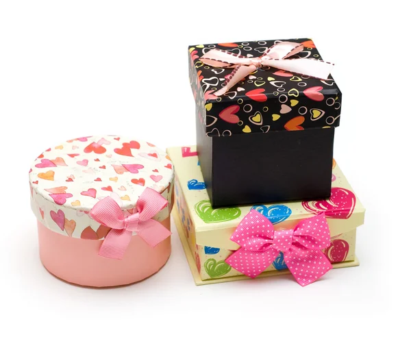 Three hand-made gift box isolated — Stock Photo, Image