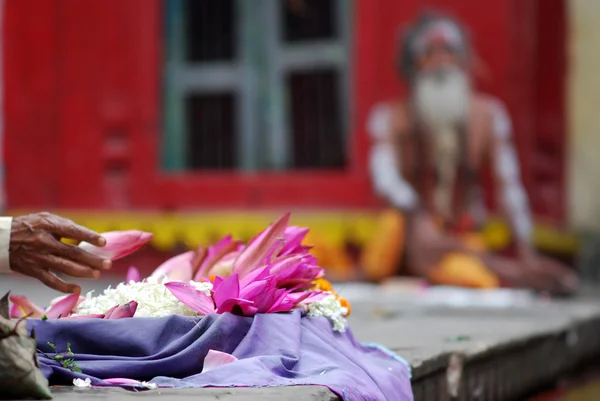 Indischer Blumenhändler für traditionelle Zeremonie — Stockfoto