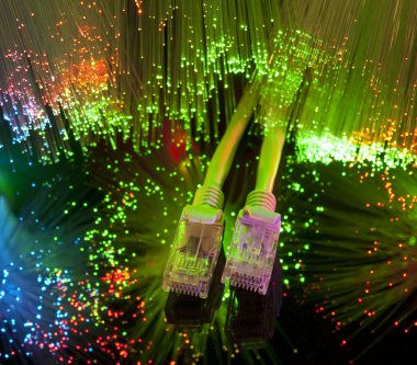 Network cable with fiber optical clipart