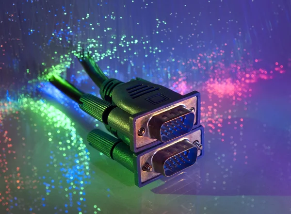 Media plug with fiber optical background — Stock Photo, Image
