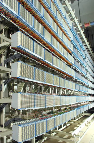 stock image Network cables and servers in a technology data center