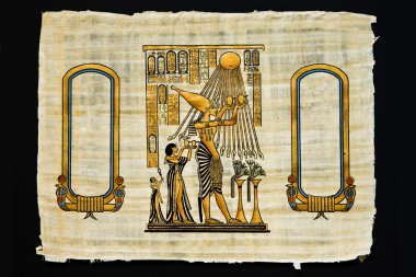 Sheet of papyrus with ancient drawings clipart