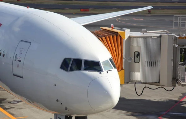 Stock image Airplane cockpit with jet bridge