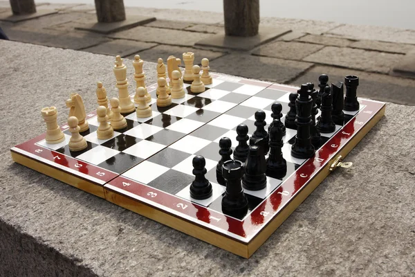 Chess board with chess figures ready to — Stock Photo, Image
