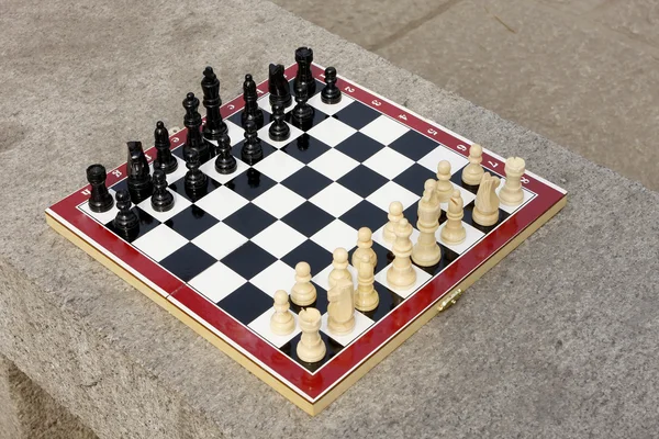 Chess board with chess figures ready to — Stock Photo, Image