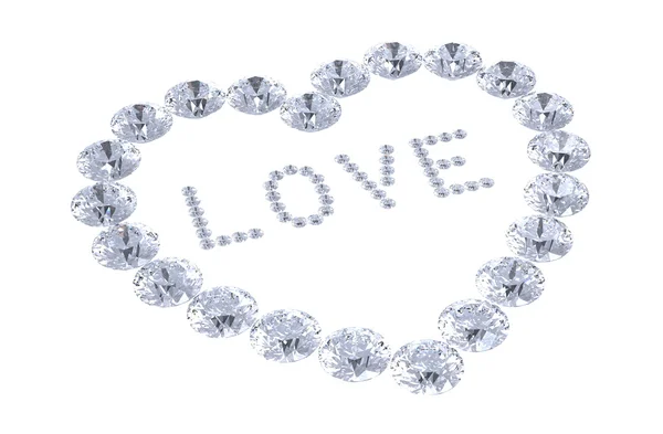 Serce diamentów z słowo miłość — Zdjęcie stockowe