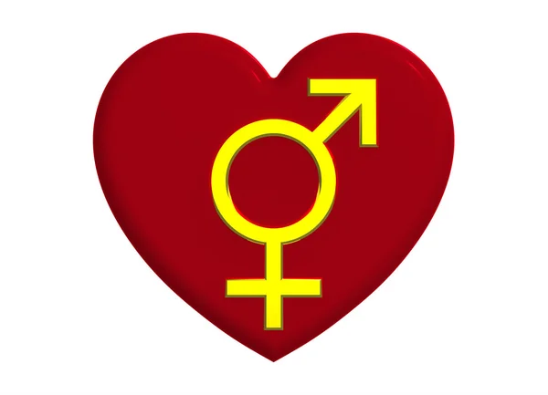 Mužské a ženské sexuální symboly se srdcem — Stock fotografie
