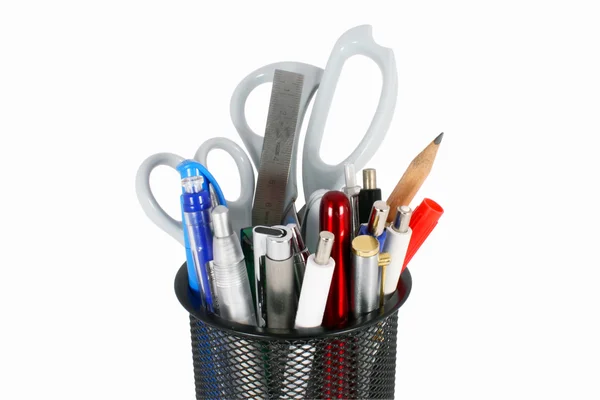 stock image Pencil cup full of colorful used pens