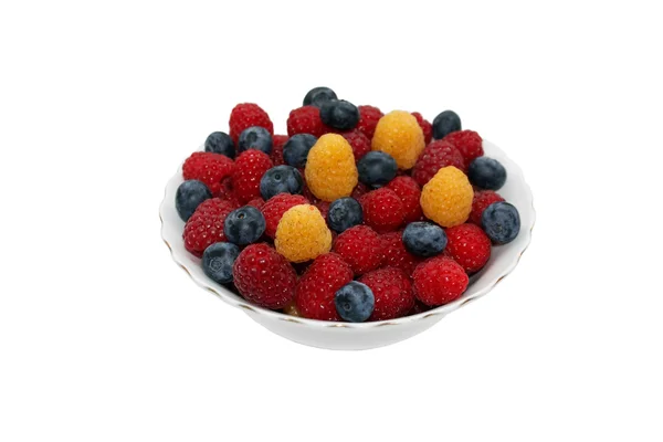 Fresh raspberries and whortleberries — Stock Photo, Image