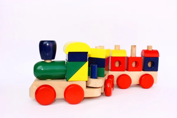 Pequeno brinquedo de trem de madeira — Fotografia de Stock