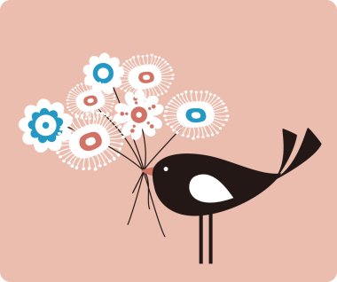 Vector bird and flower clipart