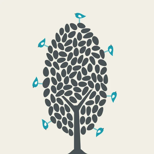Vogel und Baum — Stockvektor