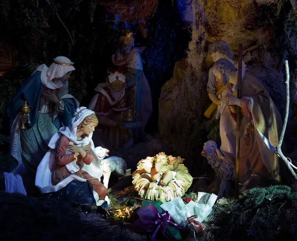 Nativité scène de nuit — Photo