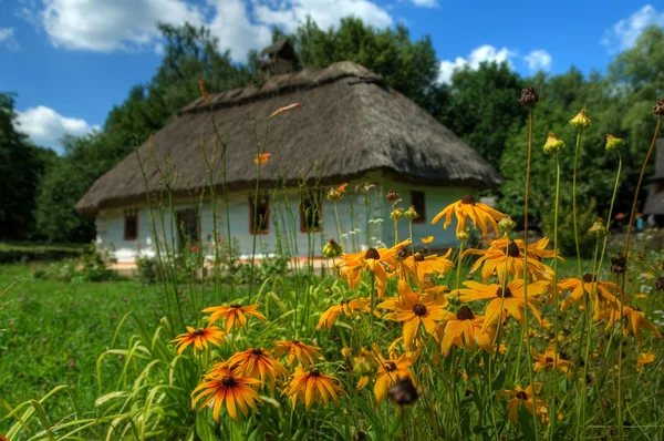 Cabana ucraniana com um telhado de palha — Fotografia de Stock